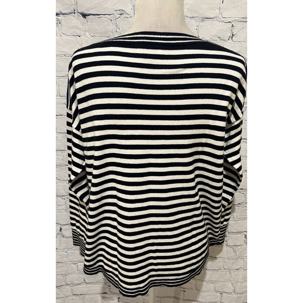 Ann Taylor LOFT Sweater Knit Top White & Navy Blue Stripes Size Medium - Picture 3 of 5
